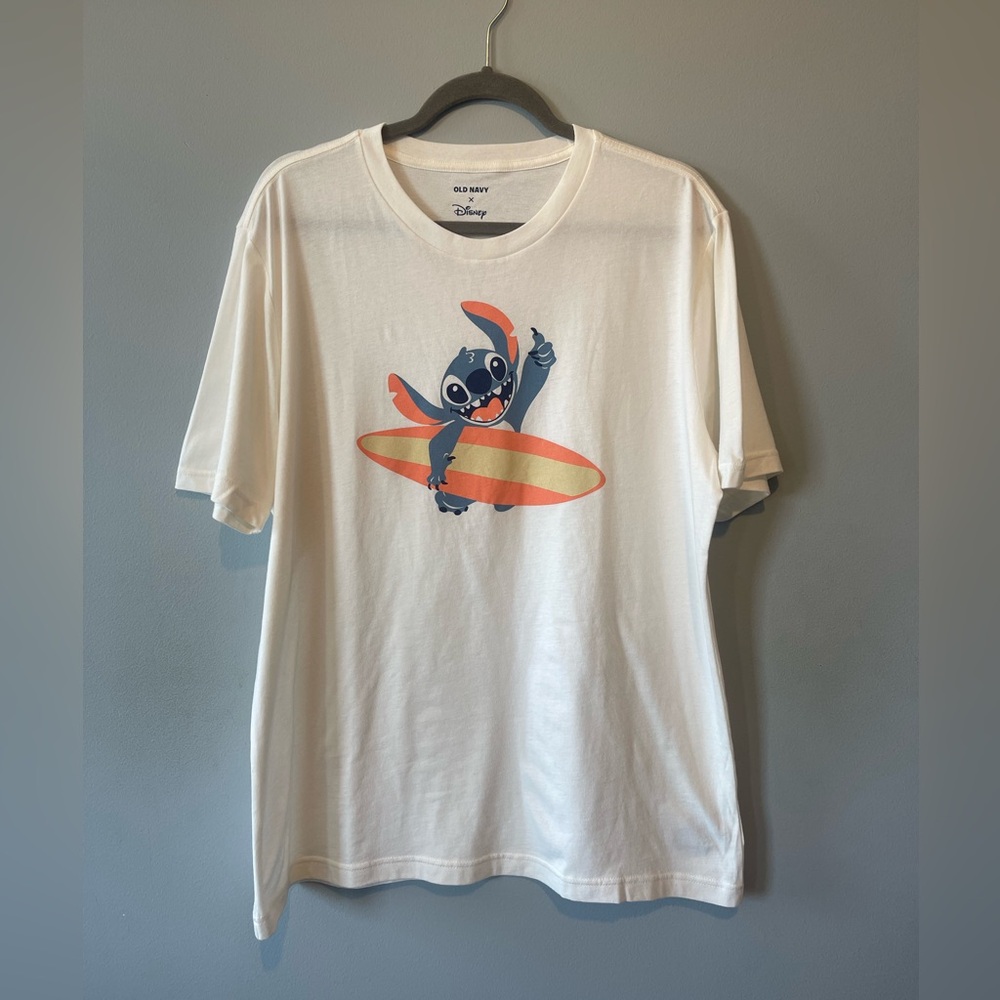 Old Navy Unisex White Tee with Stitch Surf Graphic